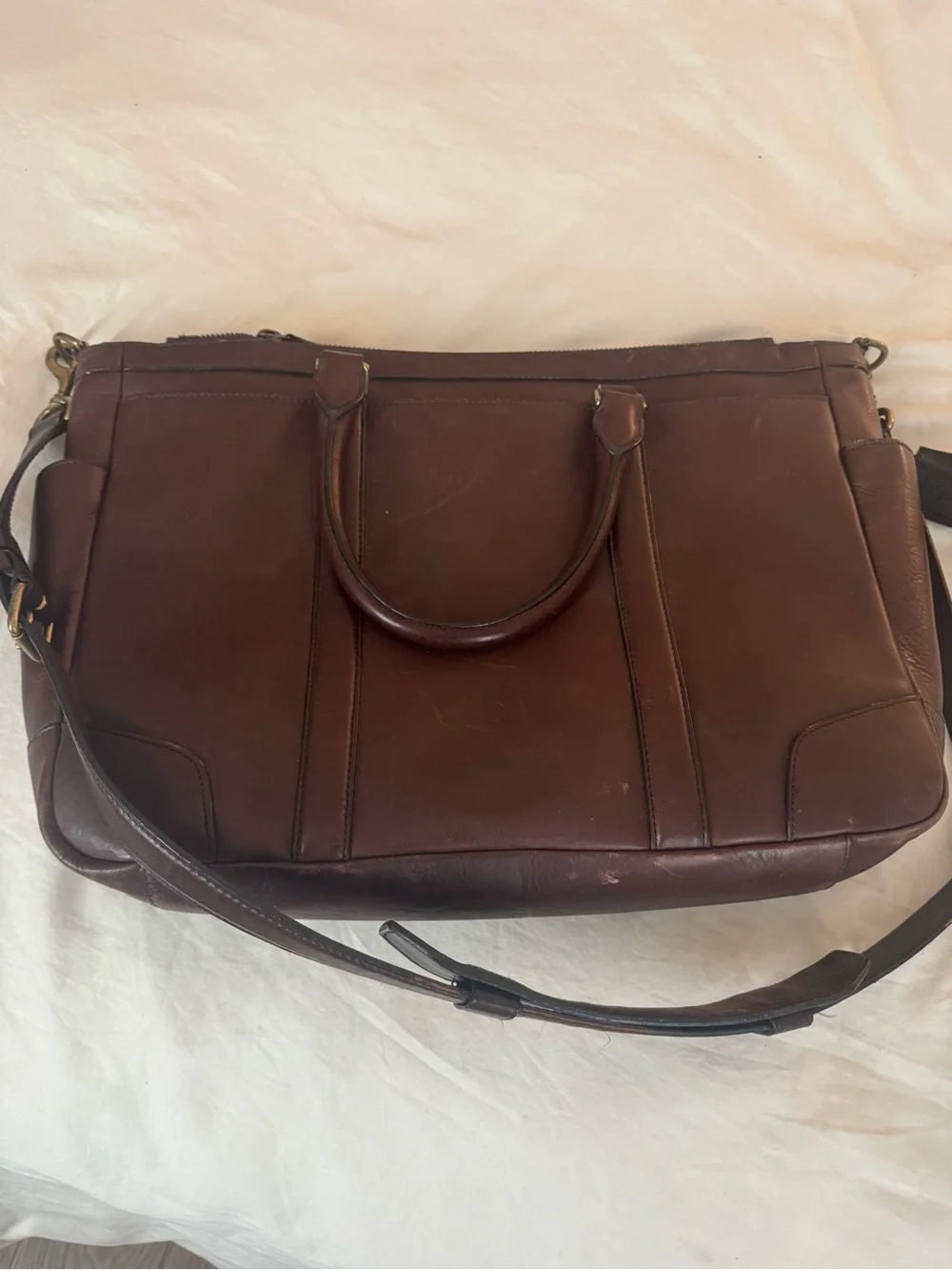 Coach Brown Leather Men’s Briefcase with Brass Accent